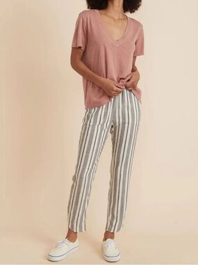 Marine Layer Allison Pant Blue Cream Striped Lightweight Pull On Pants Size S